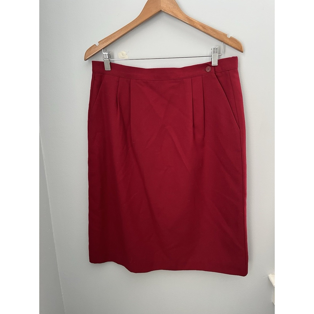 LUCIA PETITES Women's Vintage Pleated From‎ Pencils Skirt Red Wine Lined 14 USA
